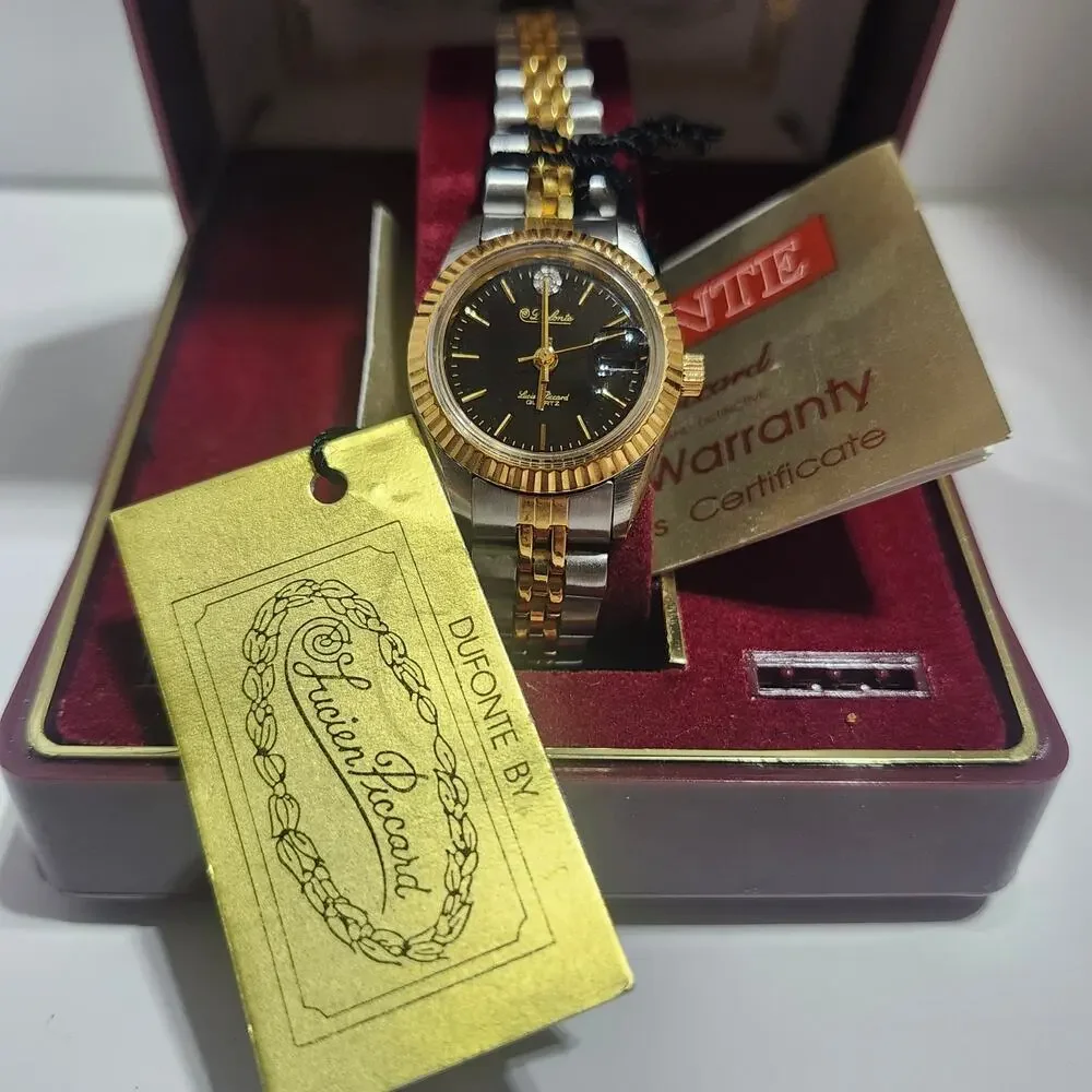 Lucien Piccard Dufonte Ladies Quartz Watch Black Dial Box Tags Untested As Is
